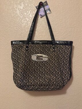 Glitter G Logo Tote Bag in Black and Beige